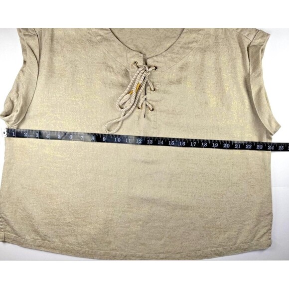 Sigrid Olsen Shirt Womens XL Gold Linen Blend Metallic Top Short Sleeve Pullover - Picture 9 of 11
